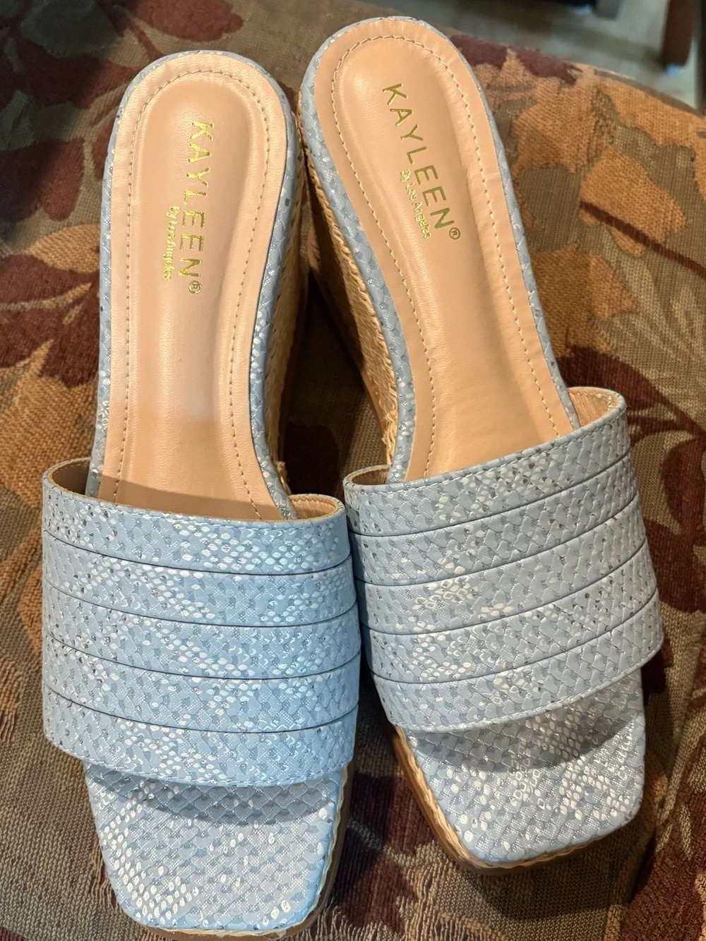 Kayleen Blue Snakeskin Print Espadrille Wedge Slides Size 10 NWOB